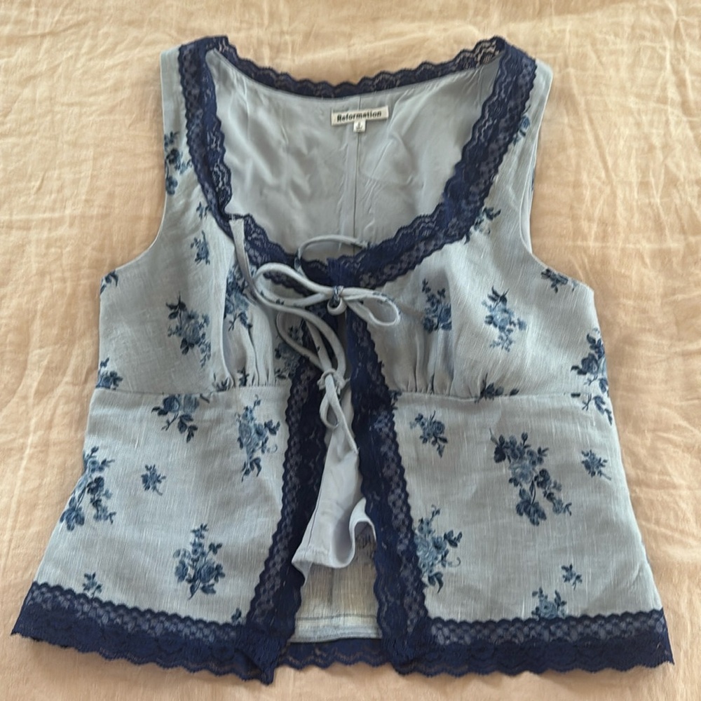 Reformation linen vest top blue